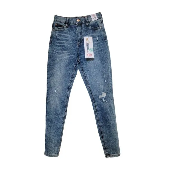 🤩 Women's Ankle Skinny Jeans Size 7/28 High Rise Acid Wash Blue Distressed New