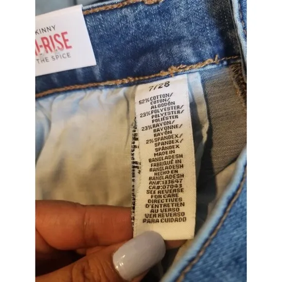 🤩 Women's Ankle Skinny Jeans Size 7/28 High Rise Acid Wash Blue Distressed New