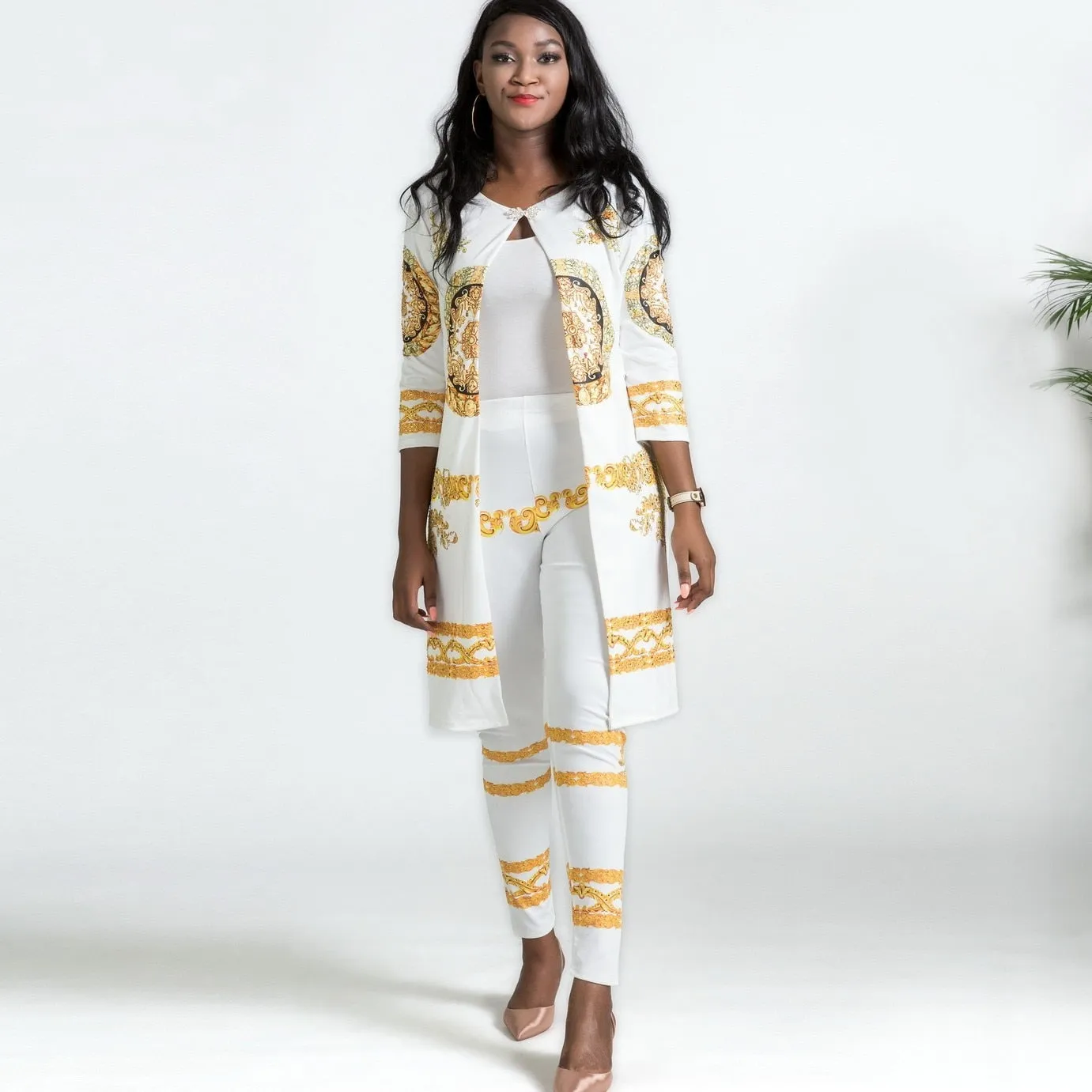 2019 New African Print Elastic Bazin Baggy Pants Rock Style Dashiki SLeeve Famous Suit For Lady/women coat and leggings 2pcs/se