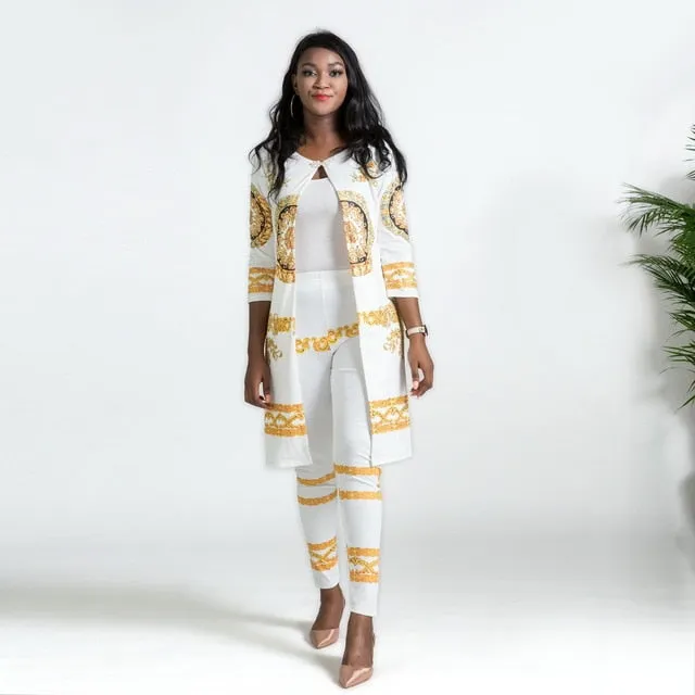 2019 New African Print Elastic Bazin Baggy Pants Rock Style Dashiki SLeeve Famous Suit For Lady/women coat and leggings 2pcs/se