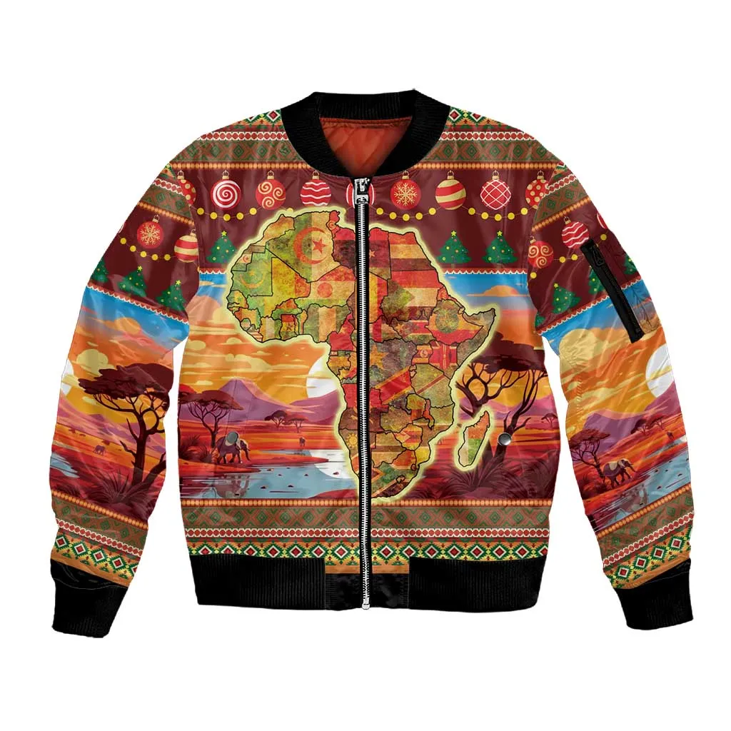 African Christmas Sleeve Zip Bomber Jacket Afro Heritage and Celebrated DT03