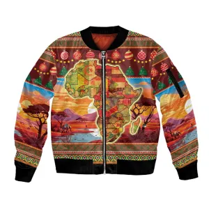 African Christmas Sleeve Zip Bomber Jacket Afro Heritage and Celebrated DT03