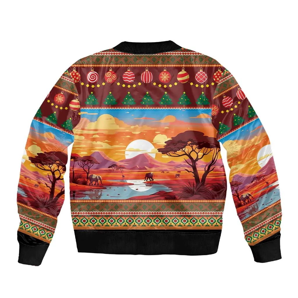 African Christmas Sleeve Zip Bomber Jacket Afro Heritage and Celebrated DT03
