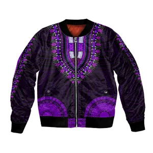 African Dashiki and Polynesian Pattern Sleeve Zip Bomber Jacket Purple LT9