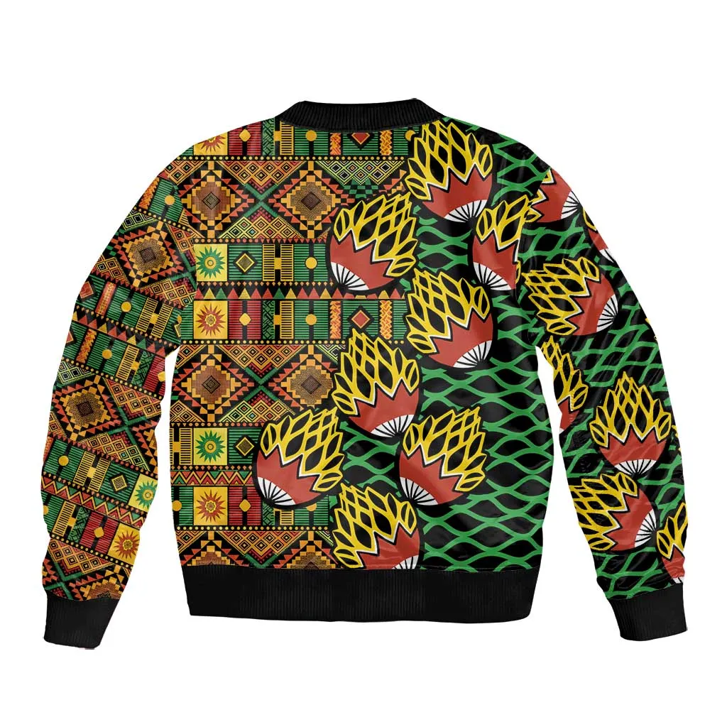 African Tribal Geometric Mixed Kanga Pattern Bomber Jacket LT9