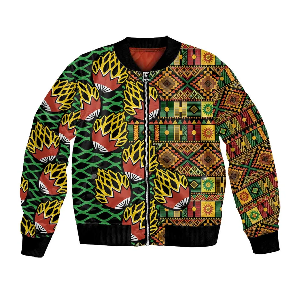 African Tribal Geometric Mixed Kanga Pattern Bomber Jacket LT9