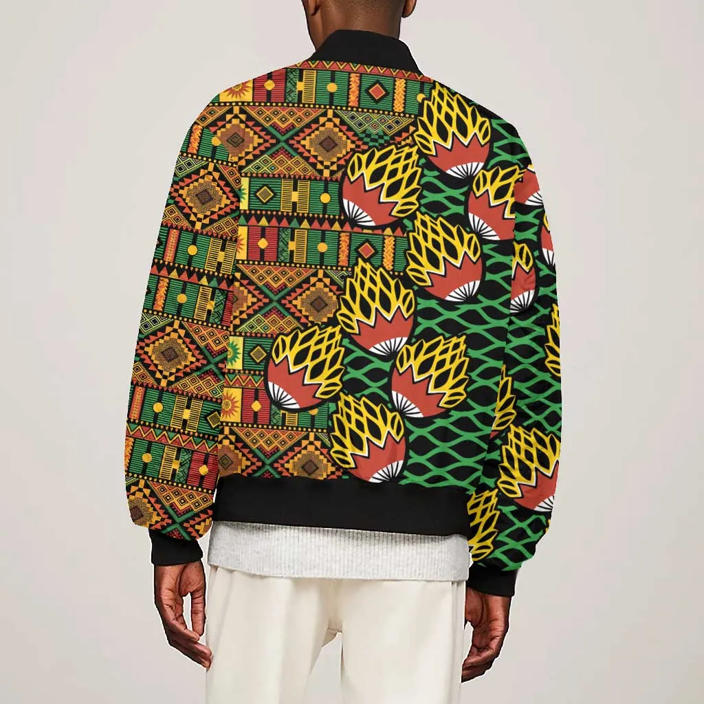African Tribal Geometric Mixed Kanga Pattern Bomber Jacket LT9