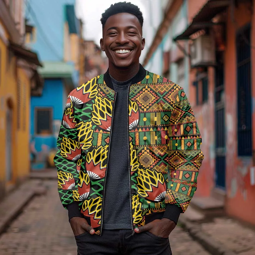 African Tribal Geometric Mixed Kanga Pattern Bomber Jacket LT9