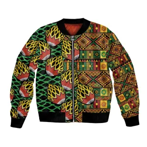 African Tribal Geometric Mixed Kanga Pattern Bomber Jacket LT9