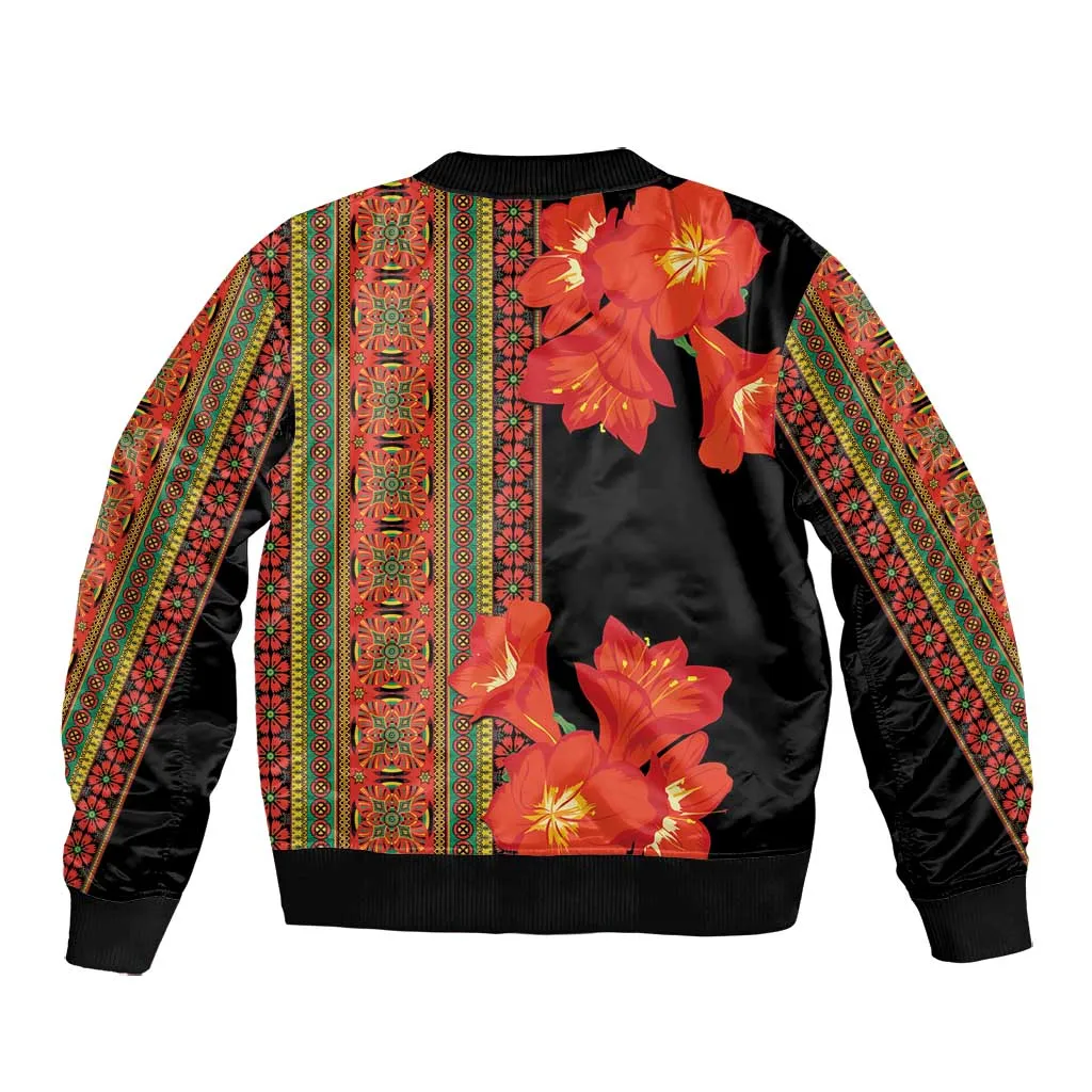 Afro Beauty Clivia Miniata Flowers Bomber Jacket LT9