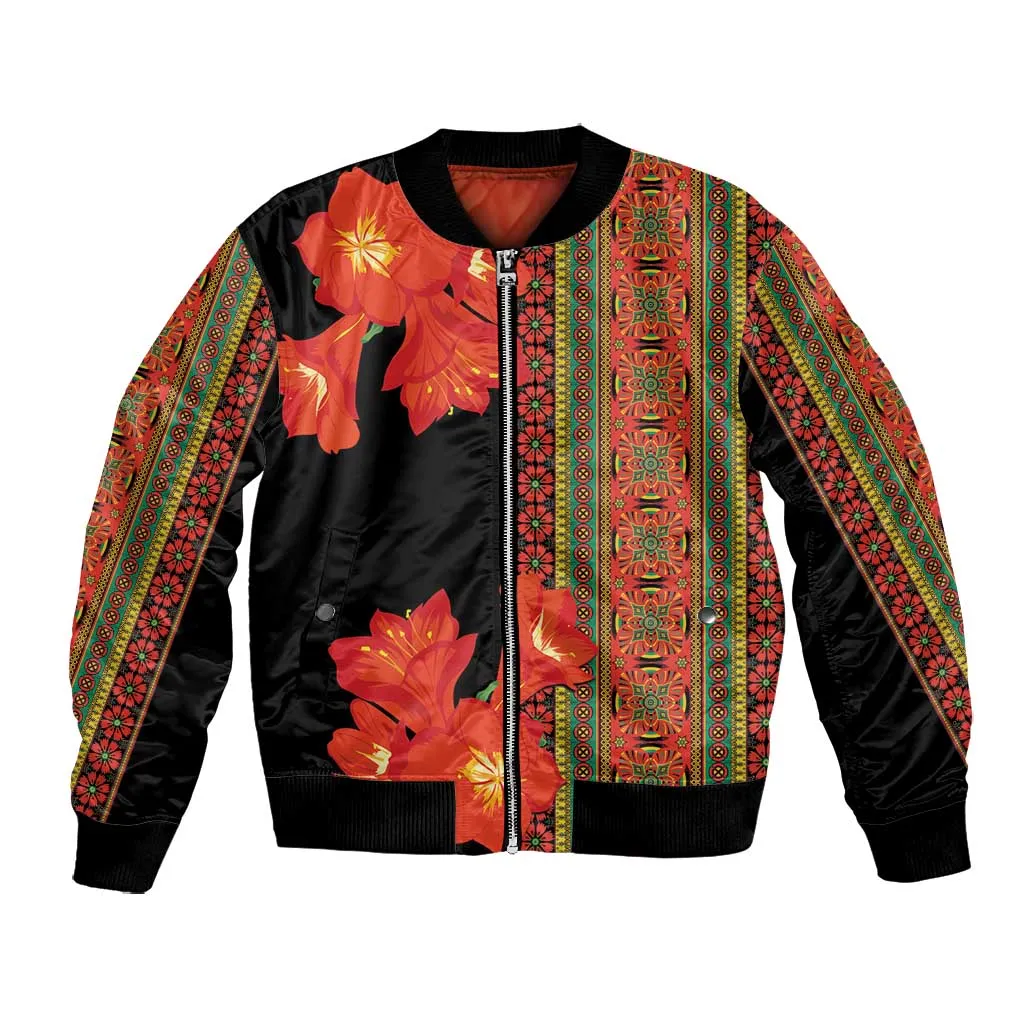 Afro Beauty Clivia Miniata Flowers Bomber Jacket LT9