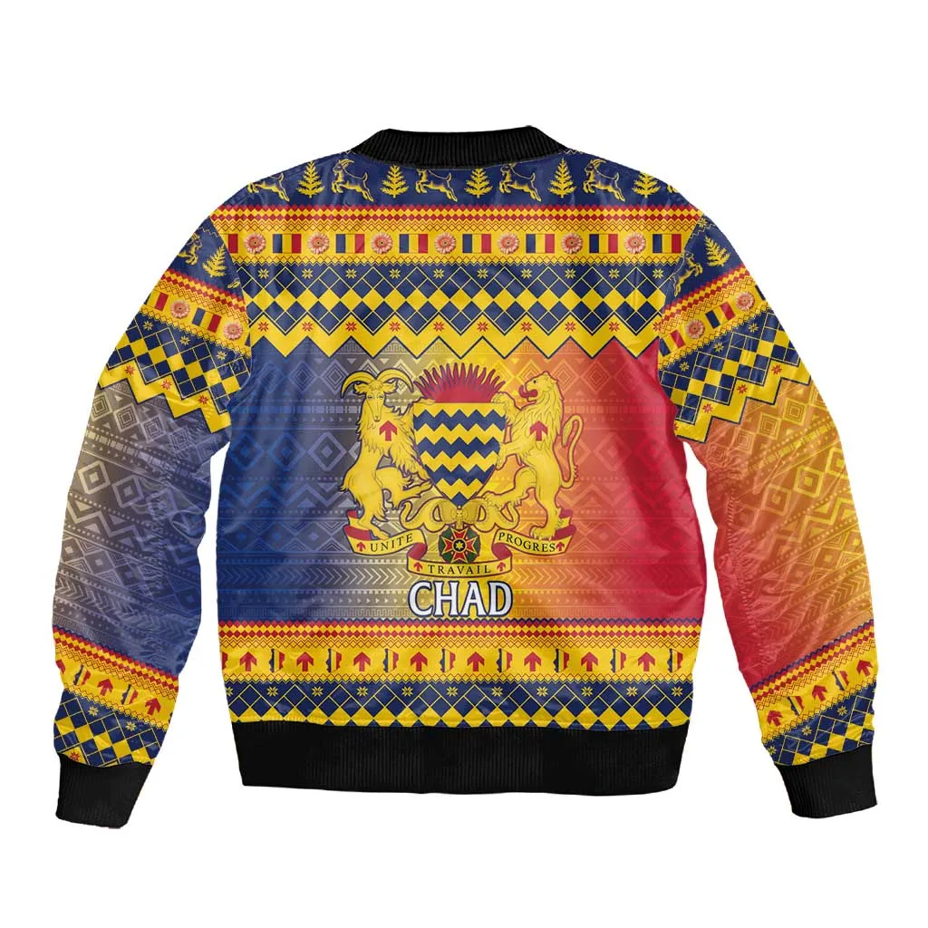 Afro Chad Christmas Sleeve Zip Bomber Jacket Coat Of Arms With African Pattern LT15