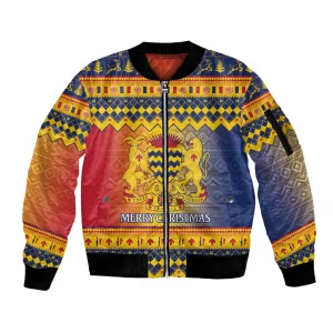 Afro Chad Christmas Sleeve Zip Bomber Jacket Coat Of Arms With African Pattern LT15