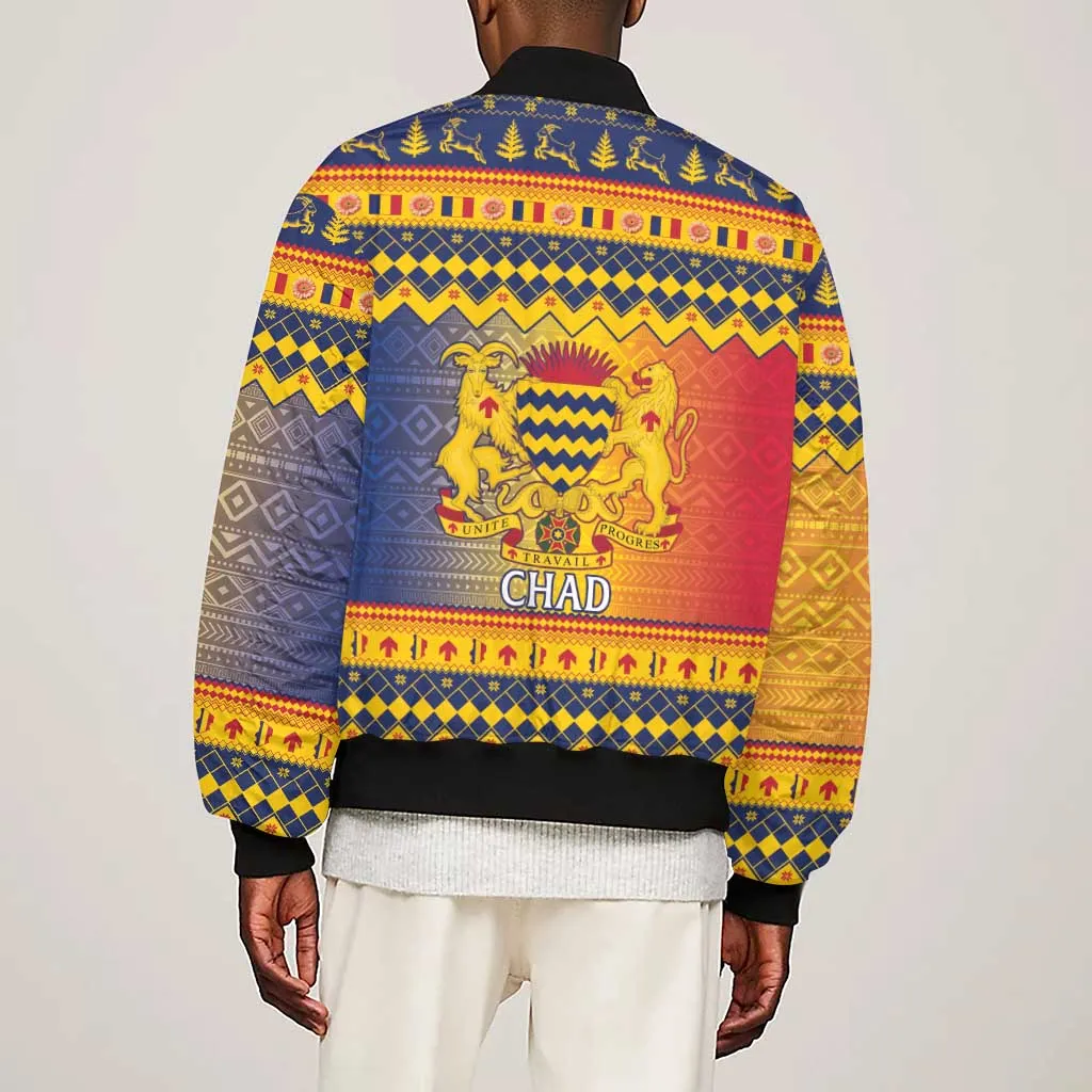 Afro Chad Christmas Sleeve Zip Bomber Jacket Coat Of Arms With African Pattern LT15