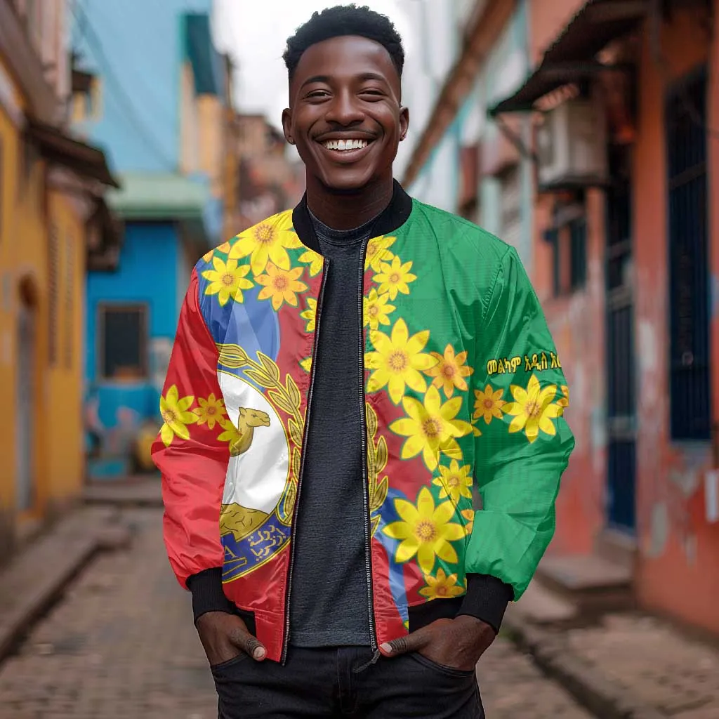Afro Eritrea New Year Personalized Bomber Jacket Enkutatash Adey Abeba Flower Art LT9