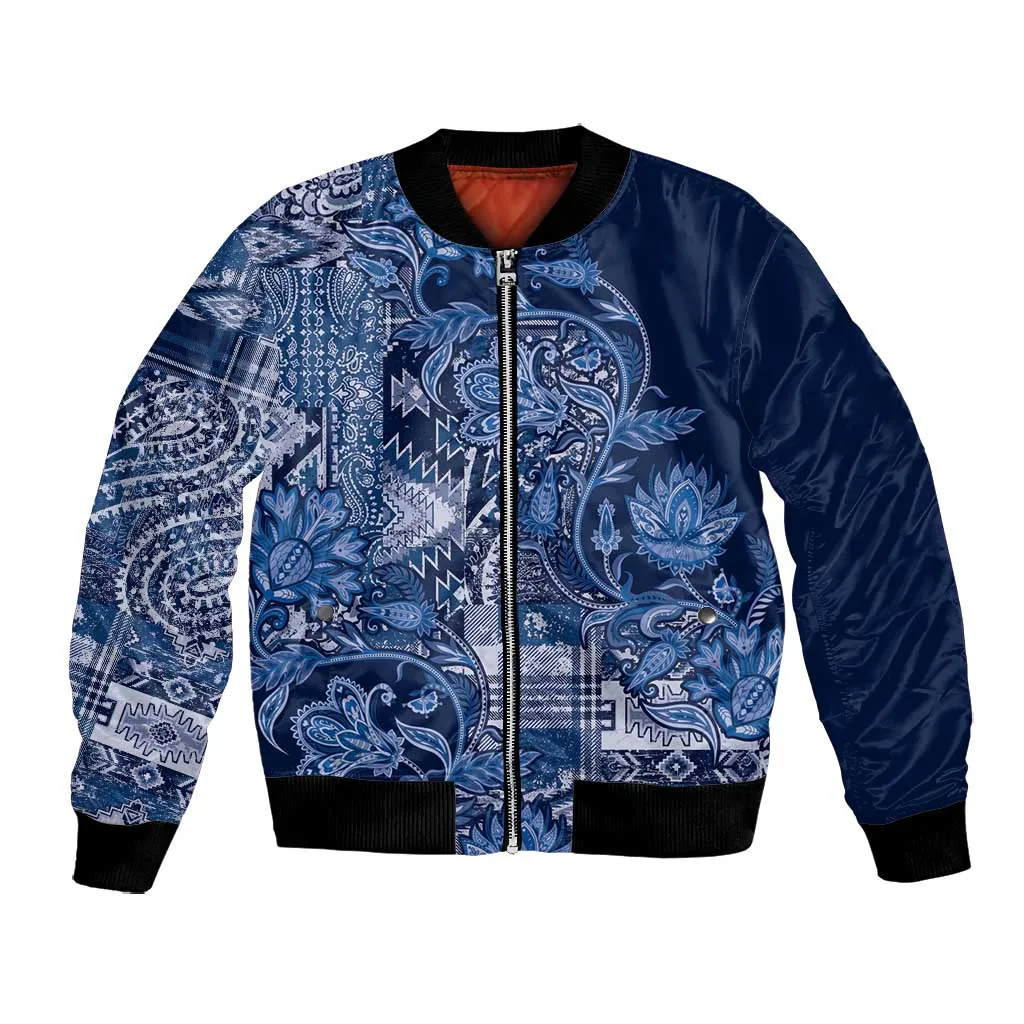 Afro Floral mix Maasai Shuka Bomber Jacket Blue Moitf LT9