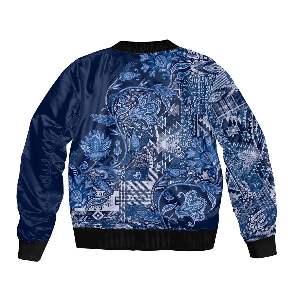 Afro Floral mix Maasai Shuka Bomber Jacket Blue Moitf LT9