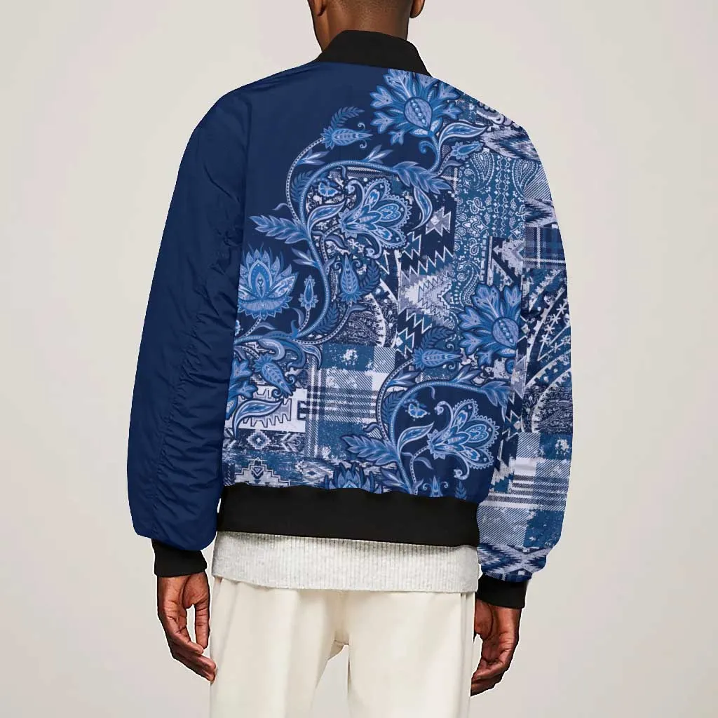 Afro Floral mix Maasai Shuka Bomber Jacket Blue Moitf LT9