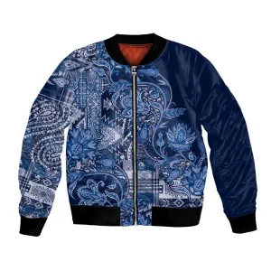Afro Floral mix Maasai Shuka Bomber Jacket Blue Moitf LT9