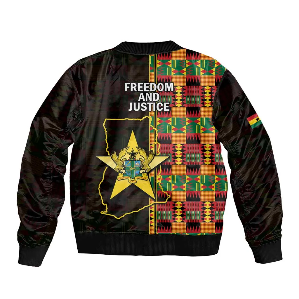 Afro Ghana Independence Day Sleeve Zip Bomber Jacket Ghanaian 1957 Kente Pattern LT14
