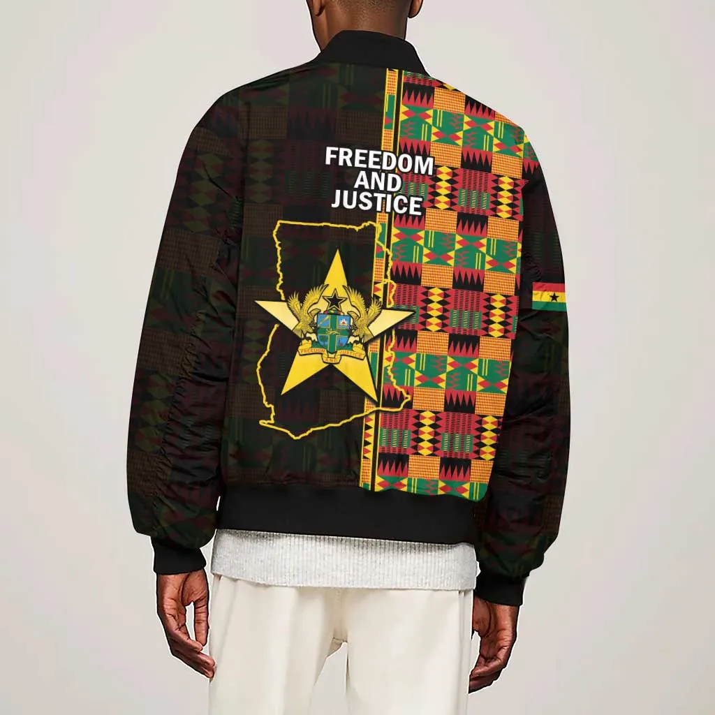 Afro Ghana Independence Day Sleeve Zip Bomber Jacket Ghanaian 1957 Kente Pattern LT14