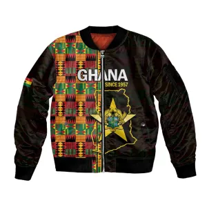Afro Ghana Independence Day Sleeve Zip Bomber Jacket Ghanaian 1957 Kente Pattern LT14