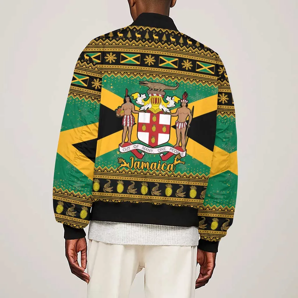 Afro-Jamaicans Sleeve Zip Bomber Jacket Coat Of Arms - Merry Christmas LT15