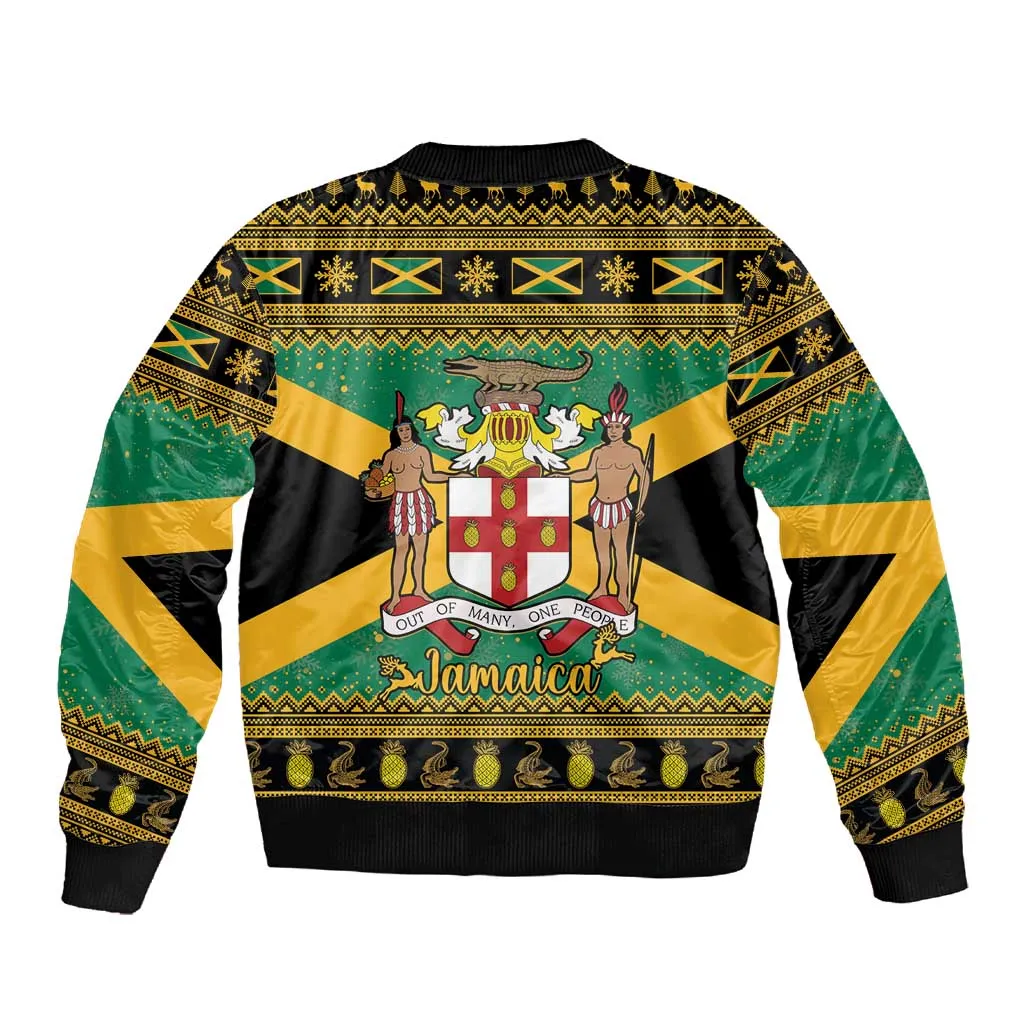 Afro-Jamaicans Sleeve Zip Bomber Jacket Coat Of Arms - Merry Christmas LT15
