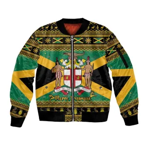 Afro-Jamaicans Sleeve Zip Bomber Jacket Coat Of Arms - Merry Christmas LT15