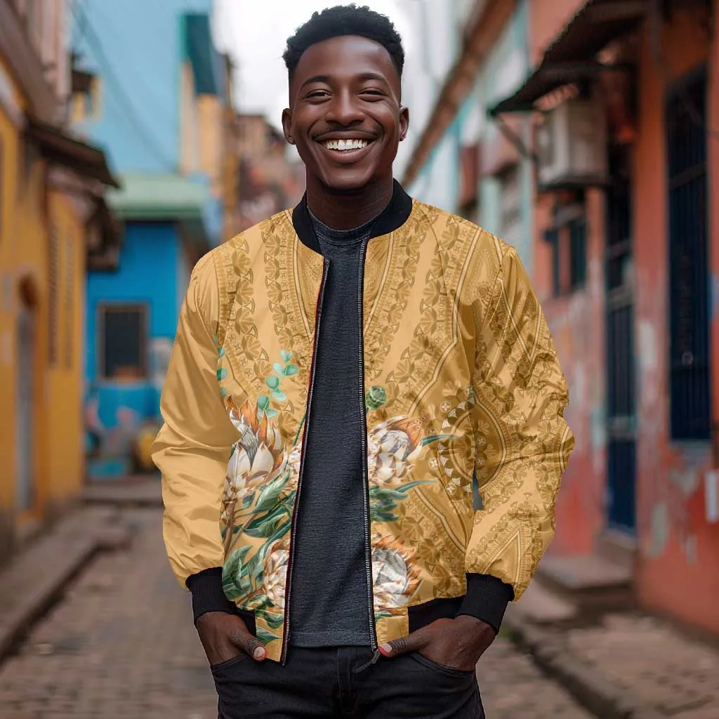 Afro King Proteas Dashiki Motif Bomber Jacket Gold Style LT9