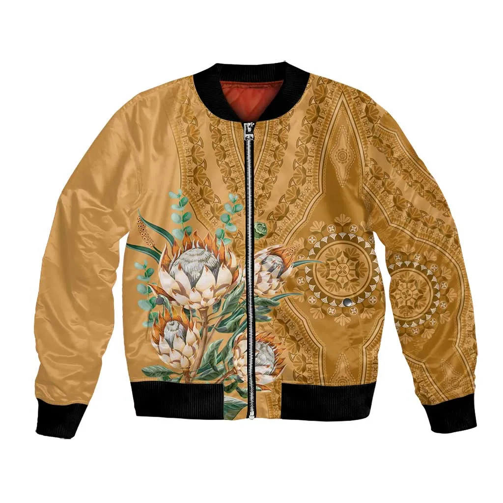 Afro King Proteas Dashiki Motif Bomber Jacket Gold Style LT9