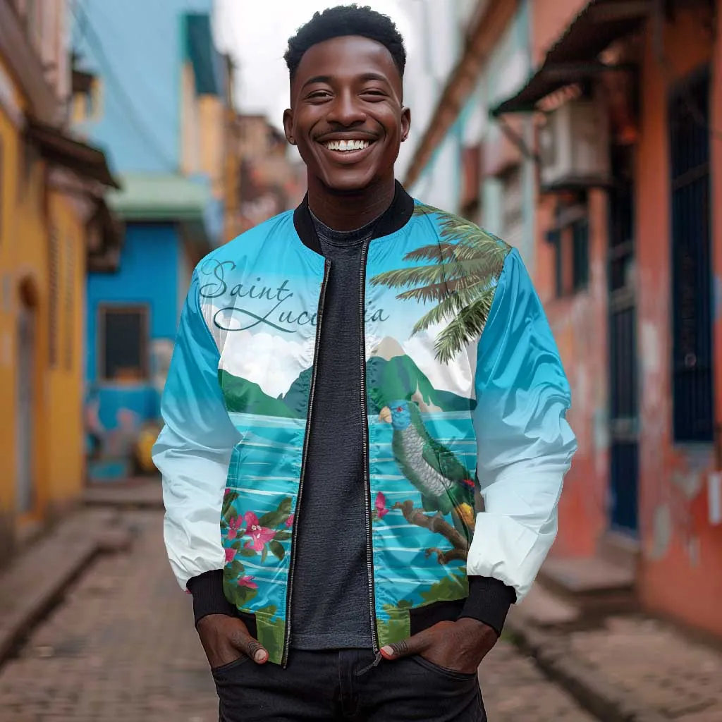 Afro-Saint Lucians Bomber Jacket Pitons Landscape LT7