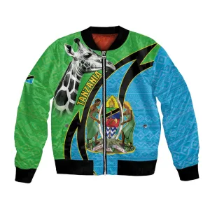 Afro Tanzania Giraffe Bomber Jacket Coat Of Arms Curve Style LT15