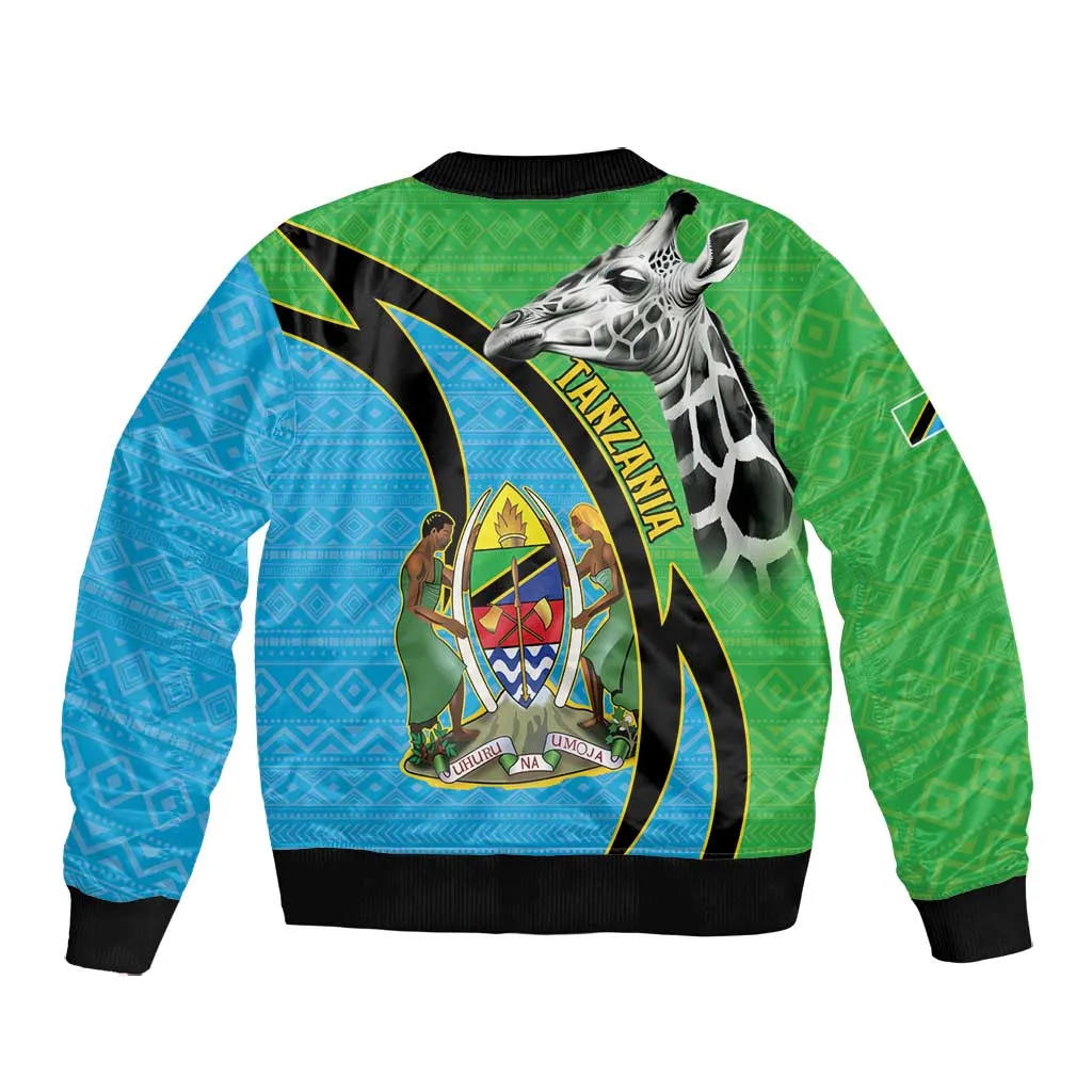 Afro Tanzania Giraffe Bomber Jacket Coat Of Arms Curve Style LT15
