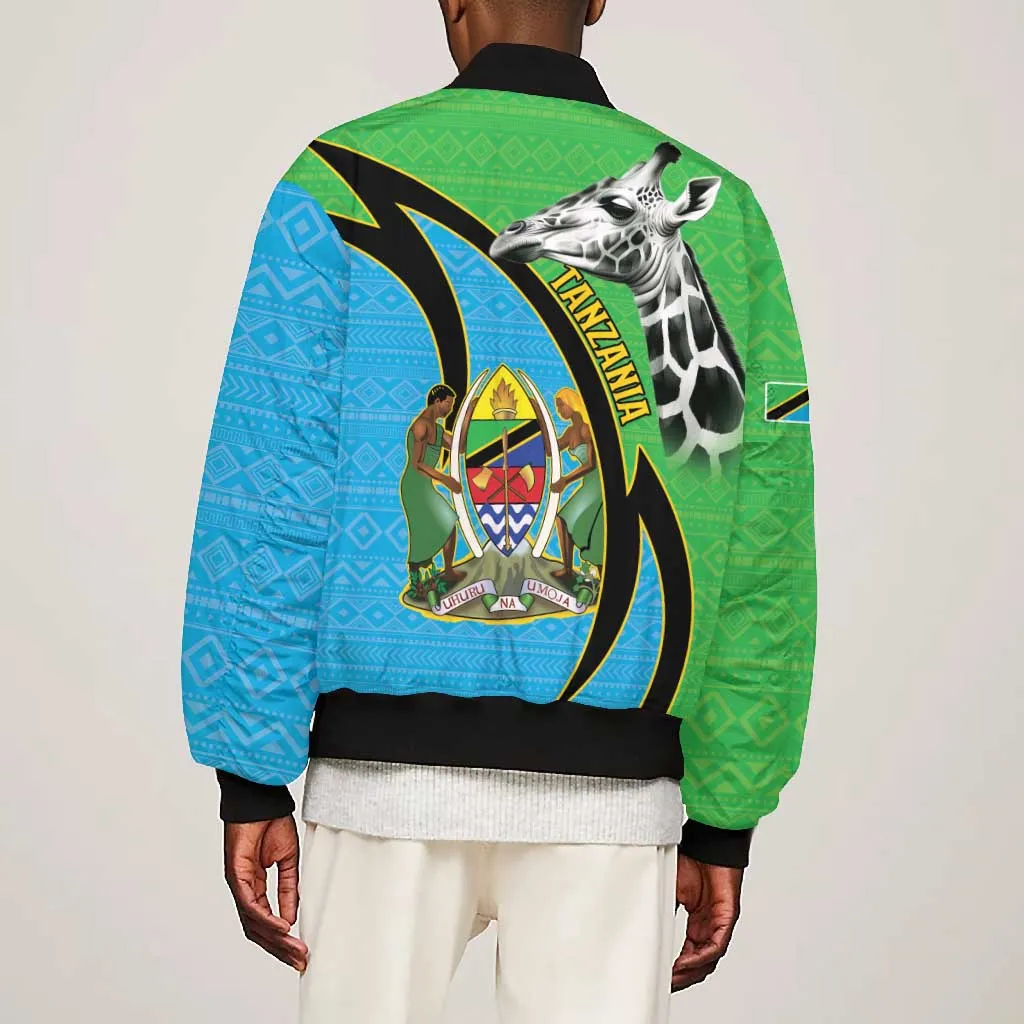 Afro Tanzania Giraffe Bomber Jacket Coat Of Arms Curve Style LT15