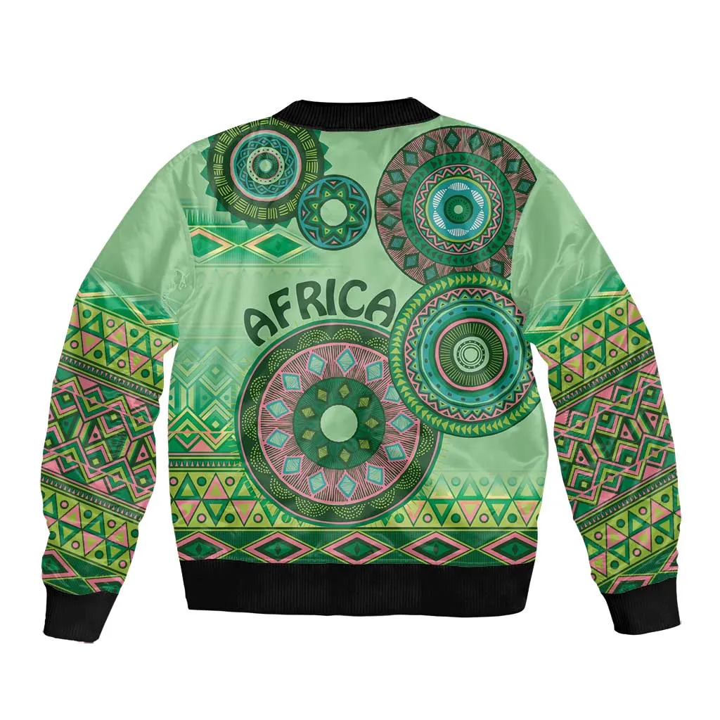 Afro Tribal Traditional Pattern Bomber Jacket Green Motif LT9