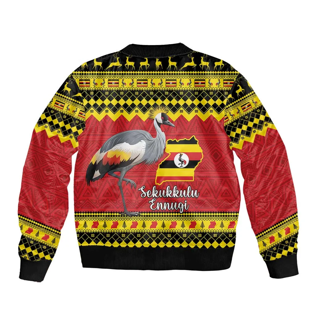 Afro Uganda Christmas Bomber Jacket Grey Crowned Crane Sekukkulu Ennugi LT15