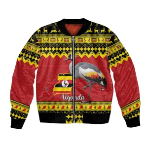 Afro Uganda Christmas Bomber Jacket Grey Crowned Crane Sekukkulu Ennugi LT15