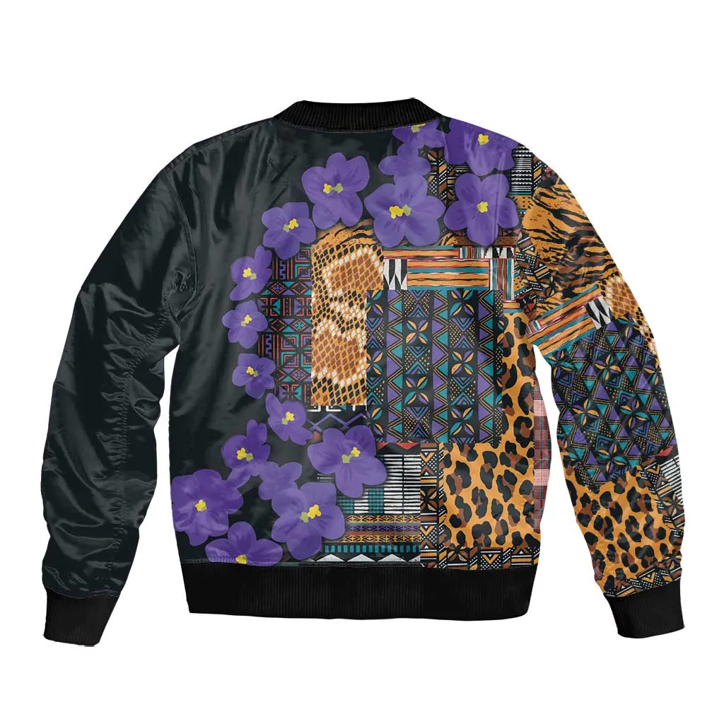 Afro Violets Flowers Bomber Jacket Mix Native Tribal Pattern LT9