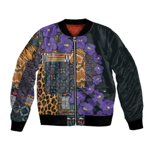 Afro Violets Flowers Bomber Jacket Mix Native Tribal Pattern LT9