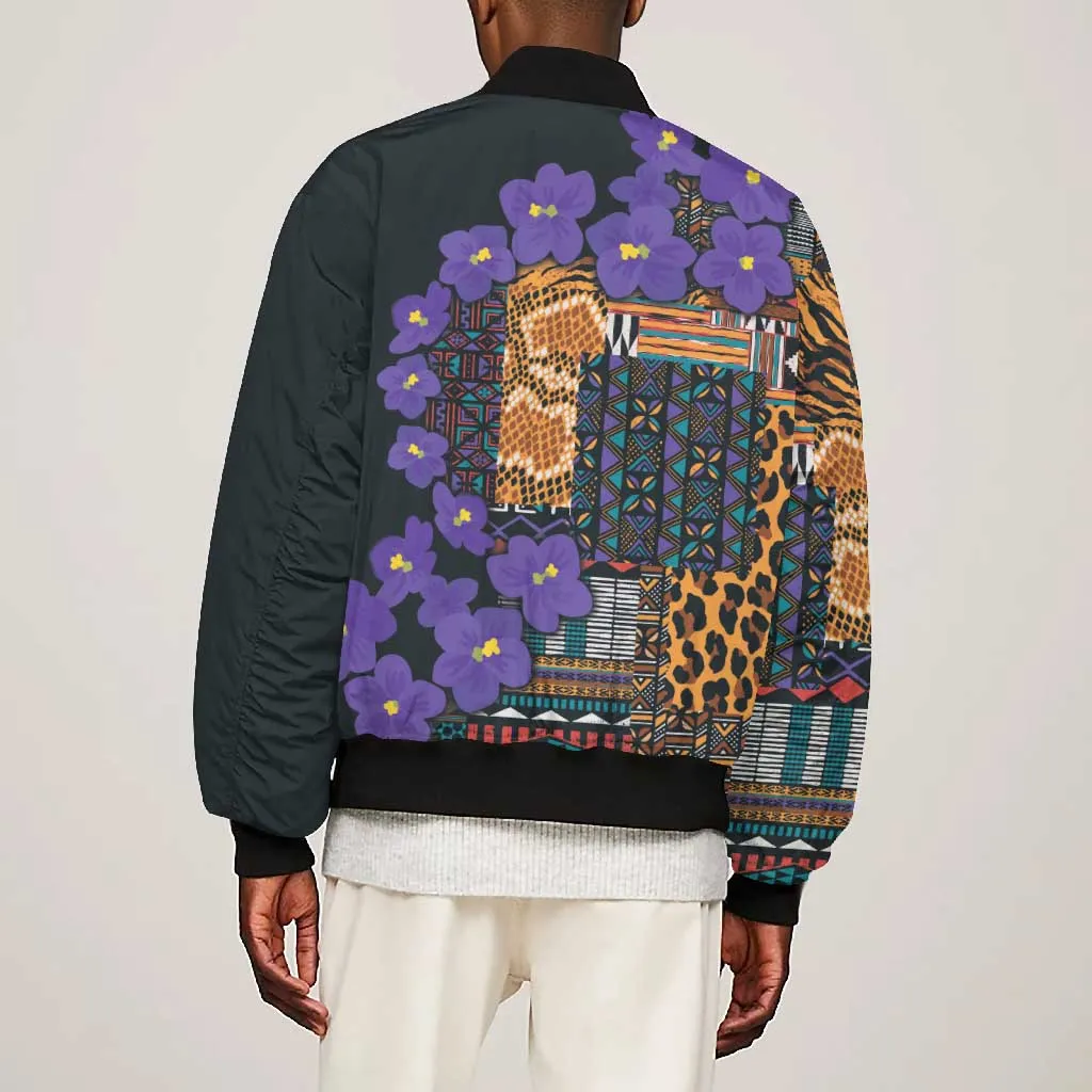Afro Violets Flowers Bomber Jacket Mix Native Tribal Pattern LT9