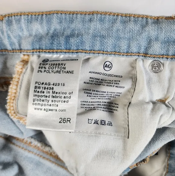 Ag Adriano Goldschmied The Legging Ankle Distressed Light Wash Size 26