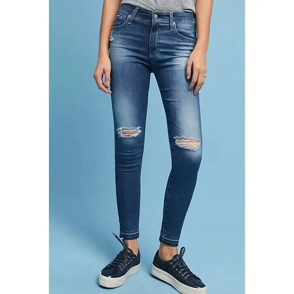AG Farrah High-Rise Skinny Ankle Jeans size 28 R Distressed