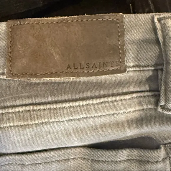 All Saints Grace Slashed Moto Distressed Skinny Jeans Sz 30 mid rise ankle gray