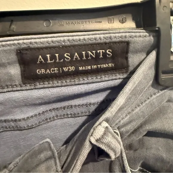 All Saints Grace Slashed Moto Distressed Skinny Jeans Sz 30 mid rise ankle gray