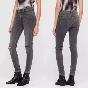 All Saints Grace Slashed Moto Distressed Skinny Jeans Sz 30 mid rise ankle gray