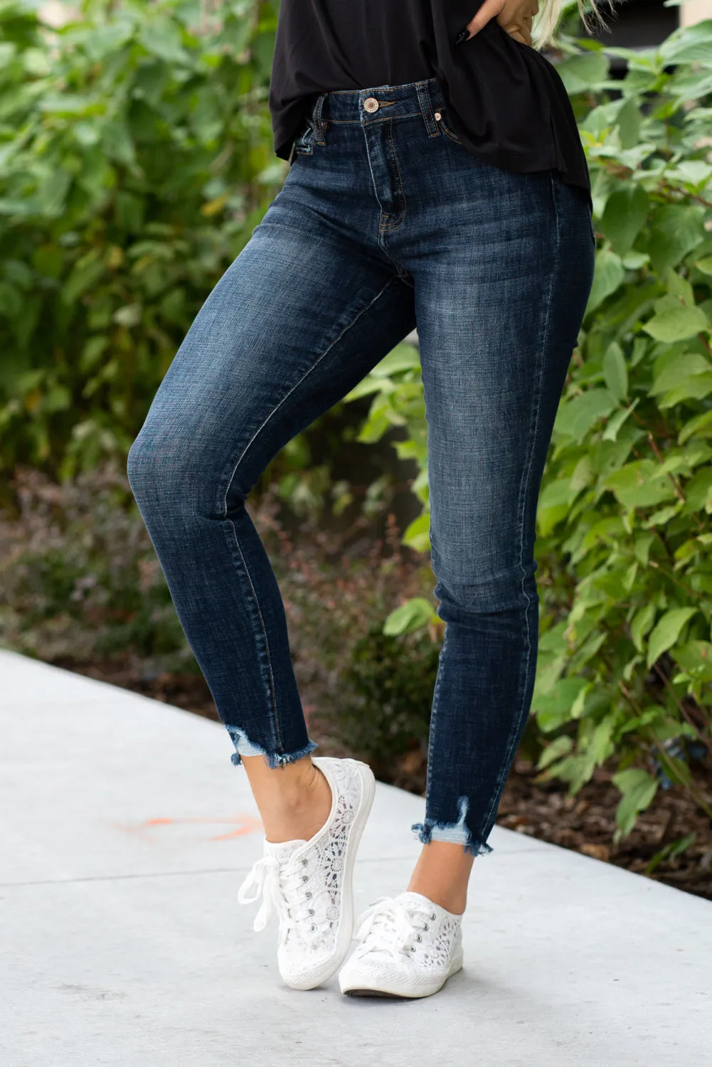 Alyssa High Rise Distressed Hem Ankle Skinny Regular & Plus Sizes