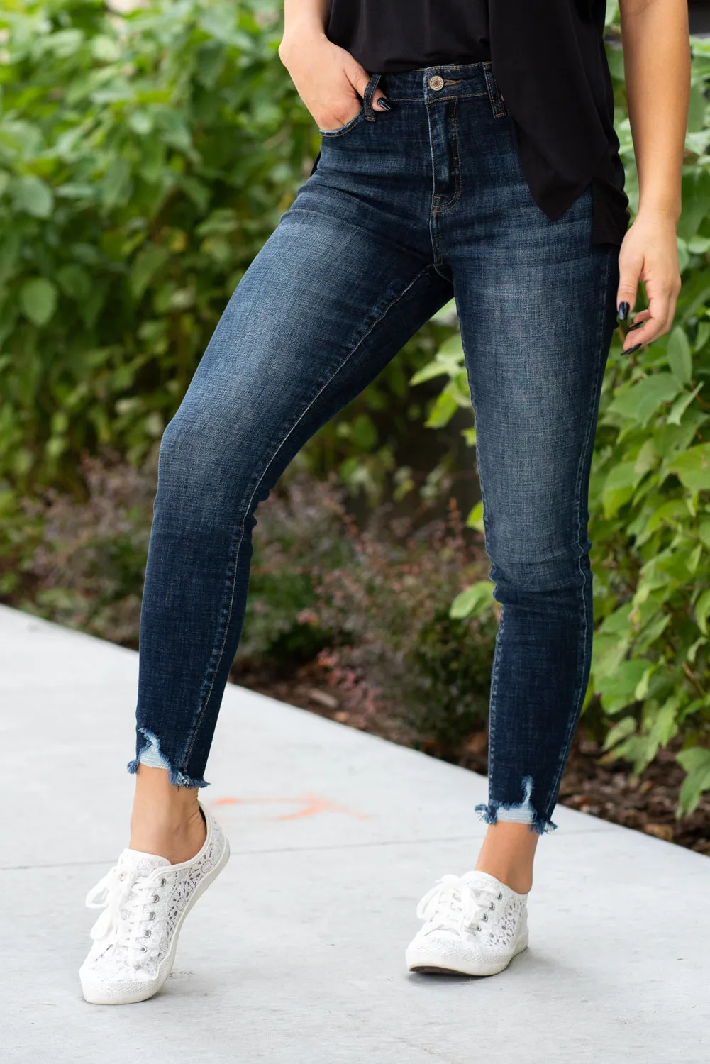 Alyssa High Rise Distressed Hem Ankle Skinny Regular & Plus Sizes