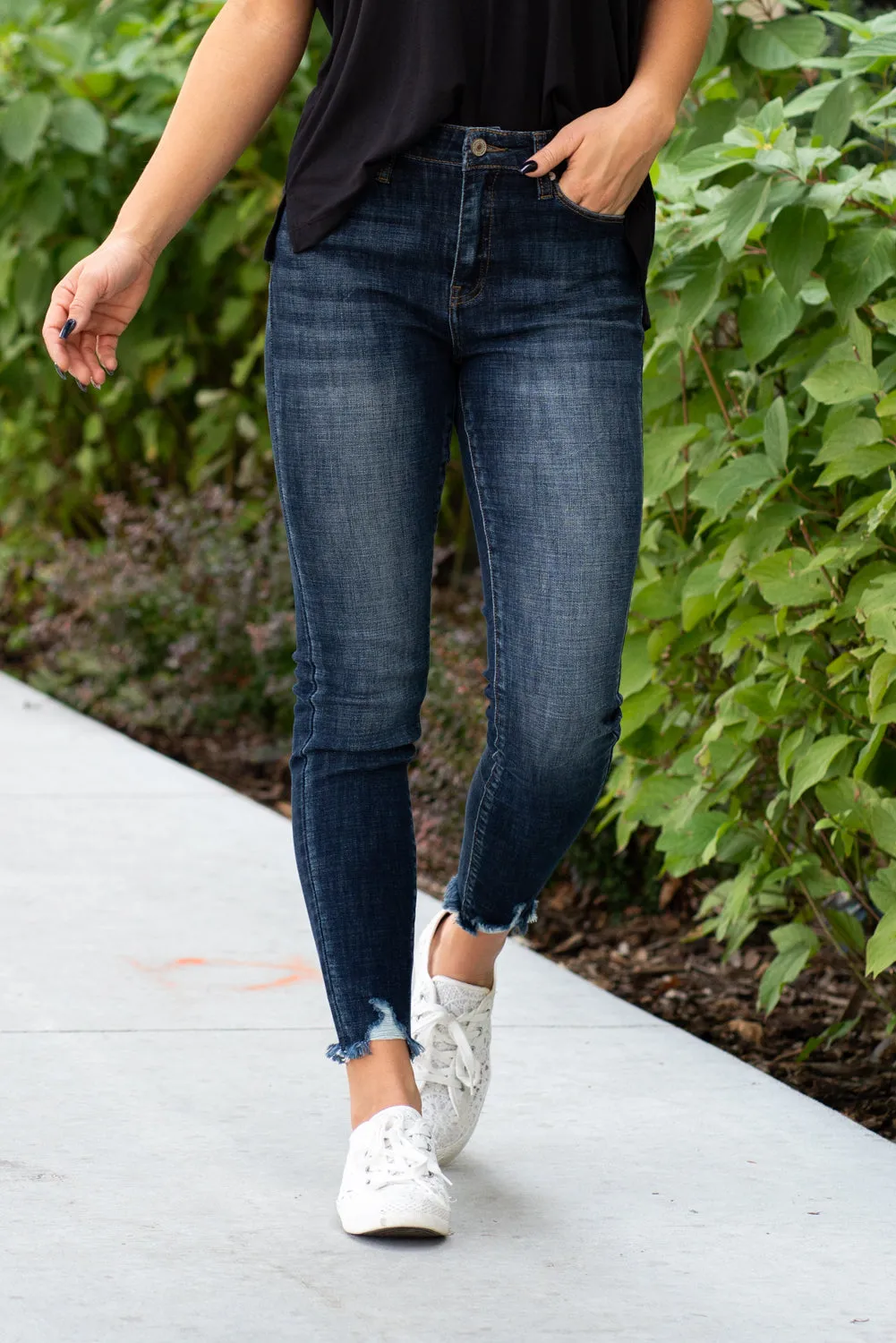 Alyssa High Rise Distressed Hem Ankle Skinny Regular & Plus Sizes