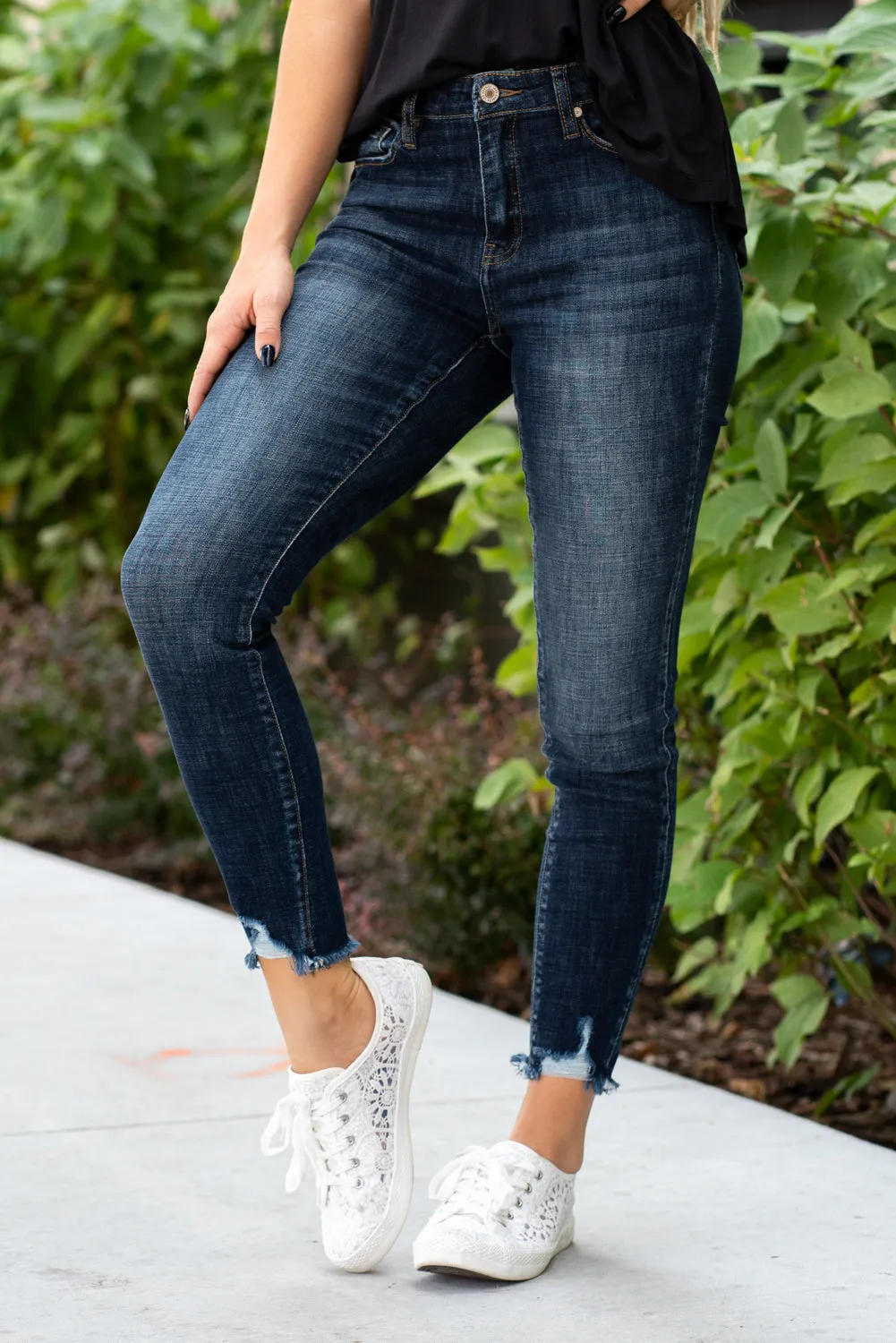 Alyssa High Rise Distressed Hem Ankle Skinny Regular & Plus Sizes